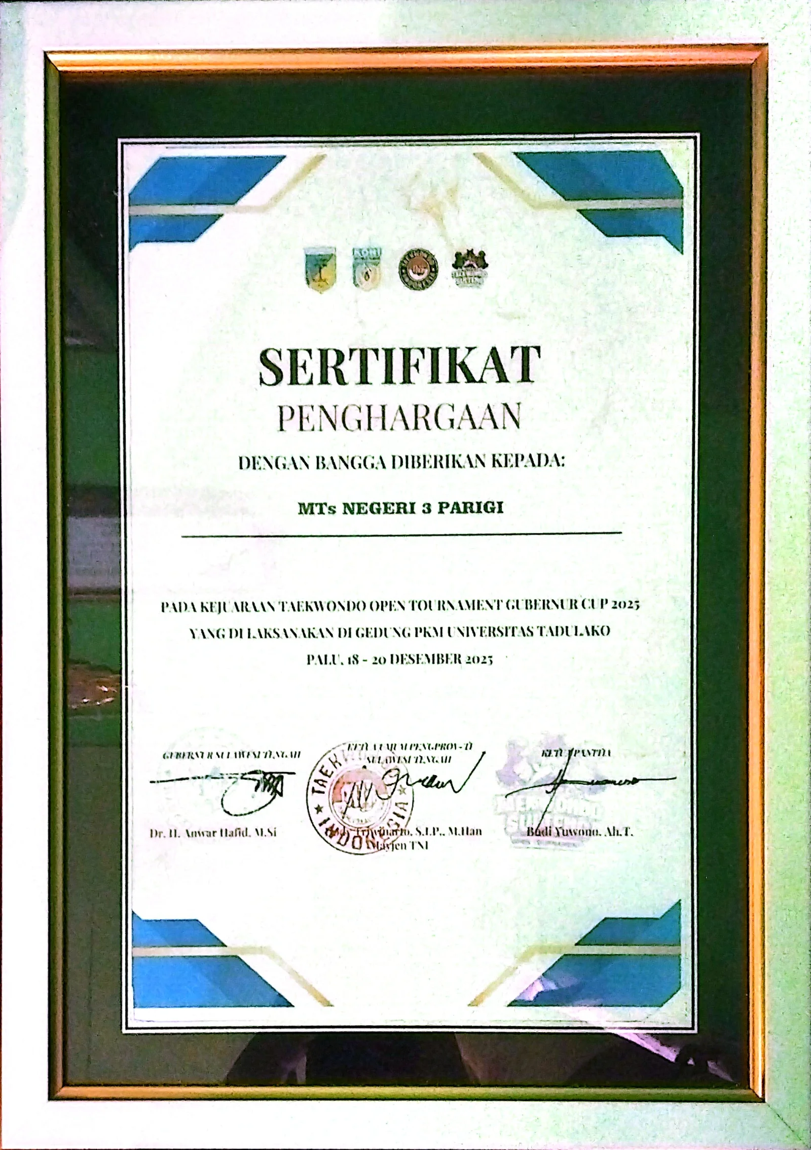 Sertifikat Penghargaan Kejuaraan Taekwondo Open Turnamen Gubernur Cup 2025